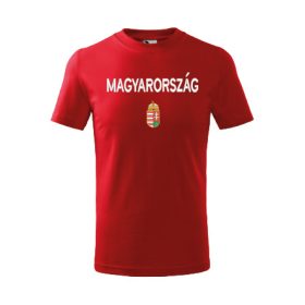   Címer + MAGYARORSZÁG előre piros, hímzett GYEREK póló 110-116