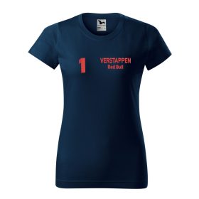 Hímzett Forma-1 póló VERSTAPPEN sötétkék női XS, Forma-1 szurkolói póló, F1 ajándékötlet, autóverseny rajongóknak