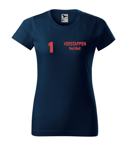Hímzett Forma-1 póló VERSTAPPEN sötétkék női 3XL, Forma-1 szurkolói póló, F1 ajándékötlet, autóverseny rajongóknak