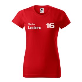 Hímzett Forma-1 póló LECRERC piros-fehér női XS, Forma-1 szurkolói póló, F1 ajándékötlet, autóverseny rajongóknak
