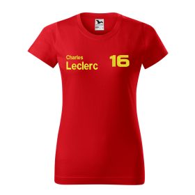 Hímzett Forma-1 póló LECRERC piros-sárga női XS, Forma-1 szurkolói póló, F1 ajándékötlet, autóverseny rajongóknak