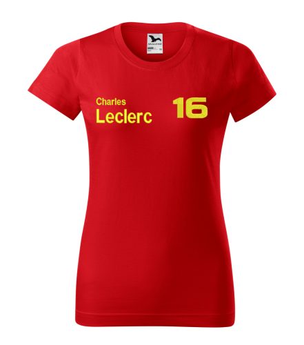 Hímzett Forma-1 póló LECRERC piros-sárga női 3XL, Forma-1 szurkolói póló, F1 ajándékötlet, autóverseny rajongóknak