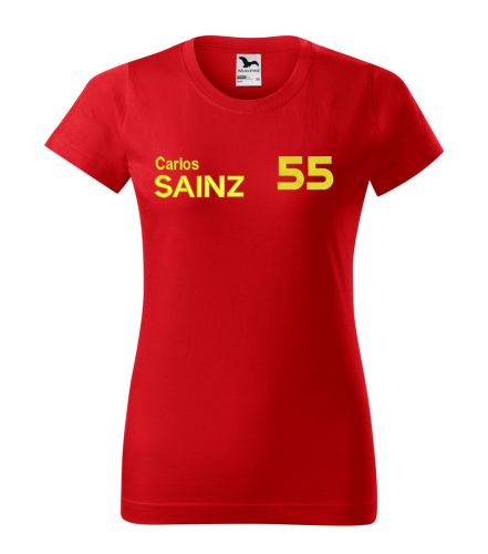 Hímzett Forma-1 póló + SAINZ piros-sárga, női 2XL