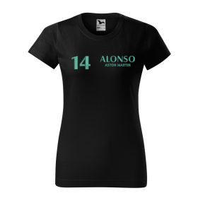 Hímzett Forma-1 póló + ALONSO fekete, női XS – egyedi Forma-1 ajándékötlet Fernando Alonso rajongóknak 