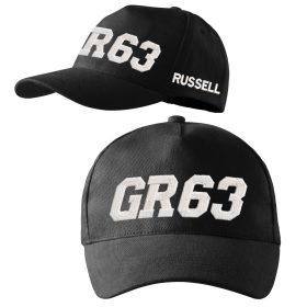 Hímzett Forma-1 baseball sapka + RUSSELL fekete-fehér, unisex – Forma-1 ajándékötlet George Russell rajongóknak 