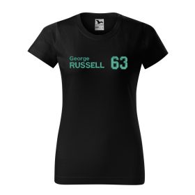 Hímzett Forma-1 póló + RUSSELL fekete-türkiz, női XS – egyedi Forma-1 ajándékötlet George Russell rajongóknak 