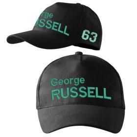 Hímzett Forma-1 baseball sapka + RUSSELL fekete-türkiz, unisex – Forma-1 ajándékötlet George Russell rajongóknak 