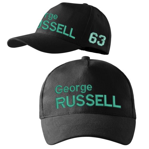 Hímzett Forma-1 baseball sapka + RUSSELL fekete-türkiz, unisex – Forma-1 ajándékötlet George Russell rajongóknak 