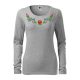 Hímzett kalocsai mintás női hosszú ujjú világosszürke póló színes mintával, magyaros ajándékötlet S