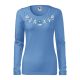 Hímzett, kalocsai mintás női, hosszúujjú égszínkék póló kék-fehér mintával XS
