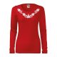 Hímzett, matyó mintás női, hosszúujjú piros póló fehér mintával L