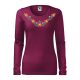 Hímzett, matyó mintás női, hosszúujjú bíbor póló színes mintával 2XL