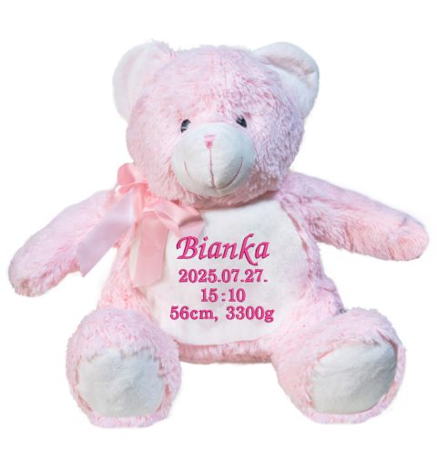 Hímzett plüss maci névvel vagy felirattal, rózsaszín