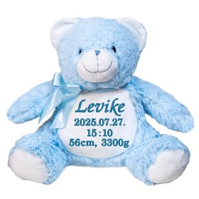 Hímzett plüss maci névvel vagy felirattal, világoskék