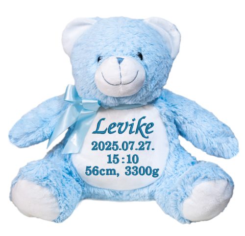 Hímzett plüss maci névvel vagy felirattal, világoskék