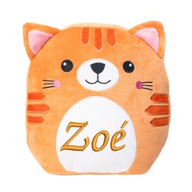 Hímzett, plüss cica párna, névvel vagy felirattal