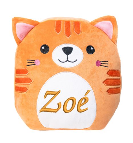 Hímzett, plüss cica párna, névvel vagy felirattal