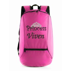 Hímzett félhold hátizsák pink, névvel és mintával, egyedi ajándékötlet