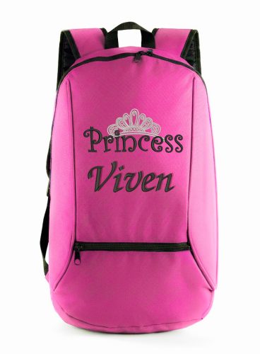 Hímzett félhold hátizsák pink, névvel és mintával, egyedi ajándékötlet
